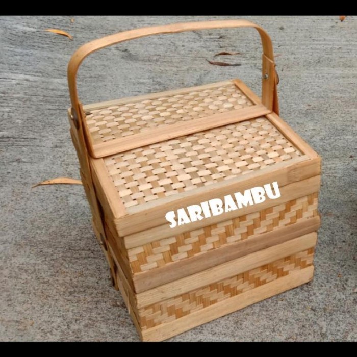 Rantang bambu kotak susun 2 ukuran 25cm rantang kotak bambu 25cm susun 2/hampers bambu/rantang kotak