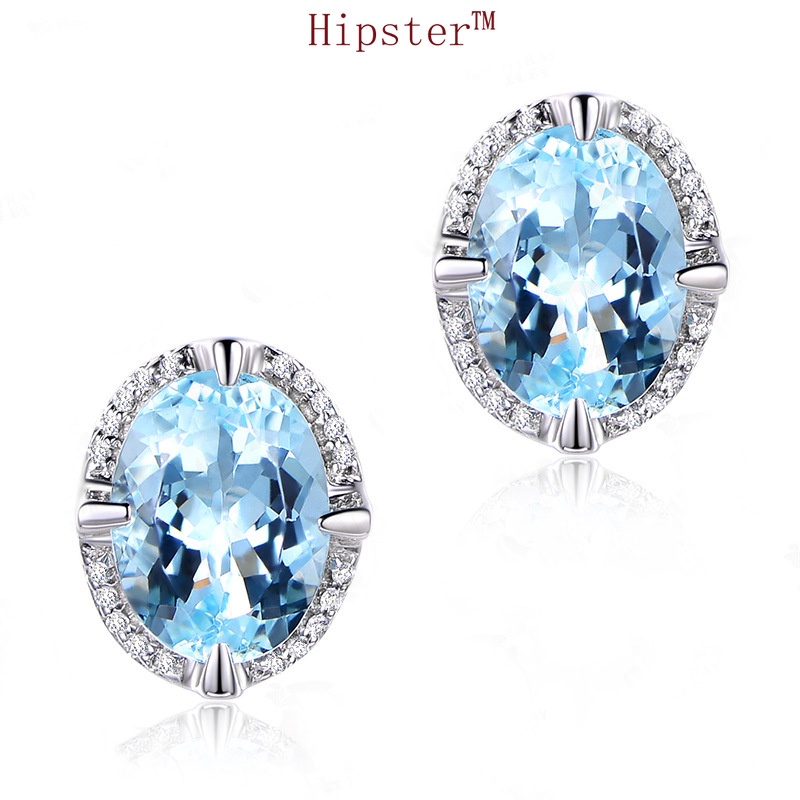 Light Luxury Diamond Temperament Aquamarine Simple Earrings