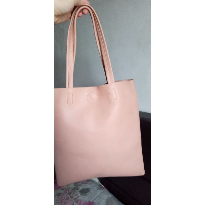 tote bag kulit miniso pink