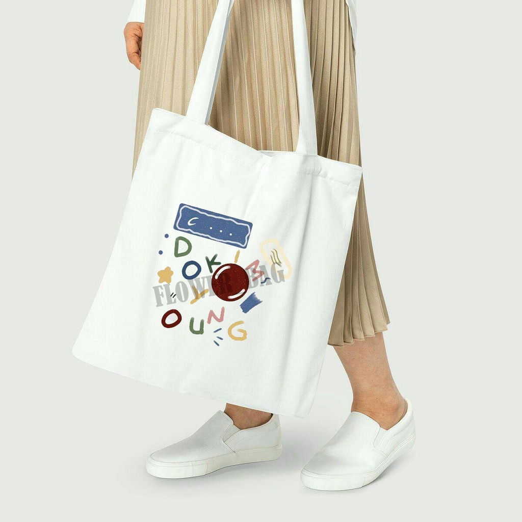 TOTE BAG KANVAS / TOTE BAG WANITA / TOTE BAG KOREA (FLOWER BAG)