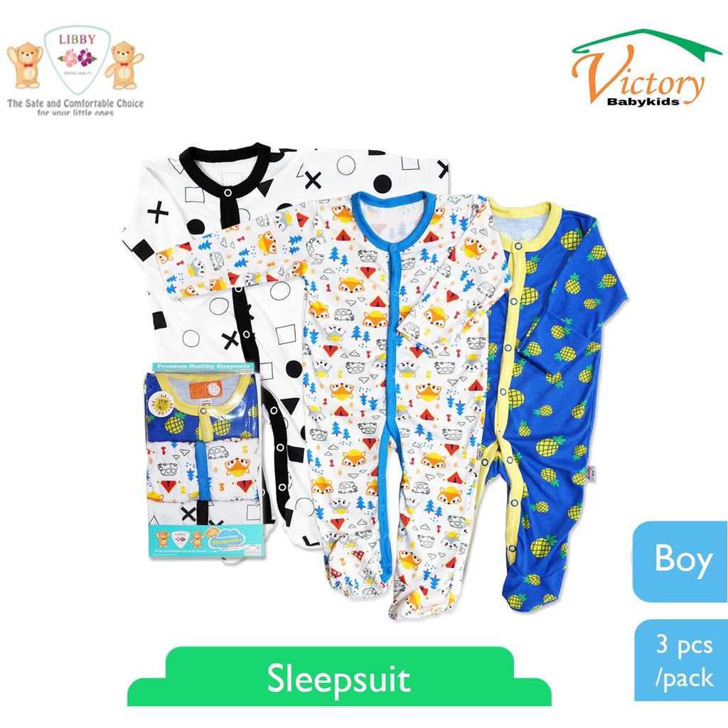 Libby Sleepsuit Premium Boy Healthy Pack Isi 3 pcs /pack Baju Bayi