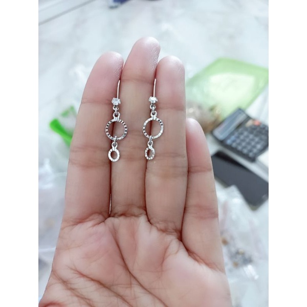 anting kait mp + m.bulat gepeng ukir/ anting perak asli silver 925 lapis emas/ anting fashion impor