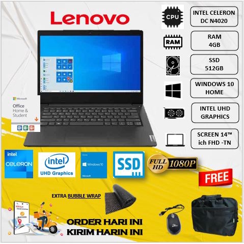 lenovo ideapad slim 3i INTEL CELERON N4020 4GB 512GB SSD FHD WIN10+OHS BLACK