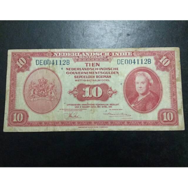 Uang 10 gulden rupiah nica thn 1943 VF