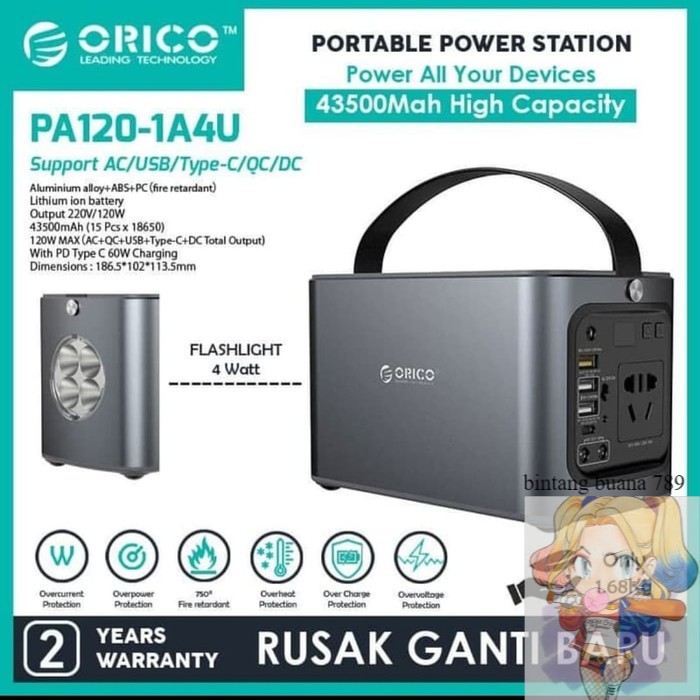 ORi PROMO ORICO portable Power station PA120 1A4U 120W 120 watt 43500mAh garansi resmi 1 tahun