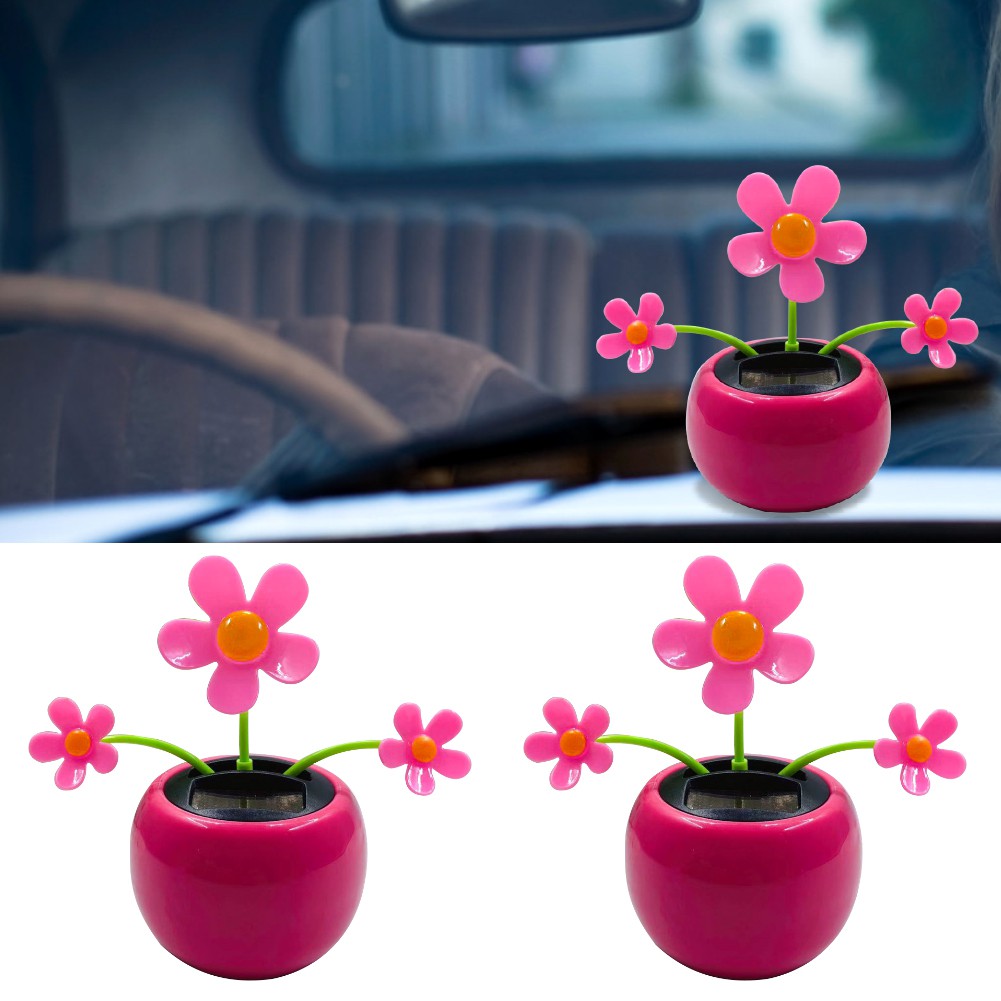 Suppmodel Creative Plastic Solar Power Flower Car Ornament Flip Flap Pot Swing