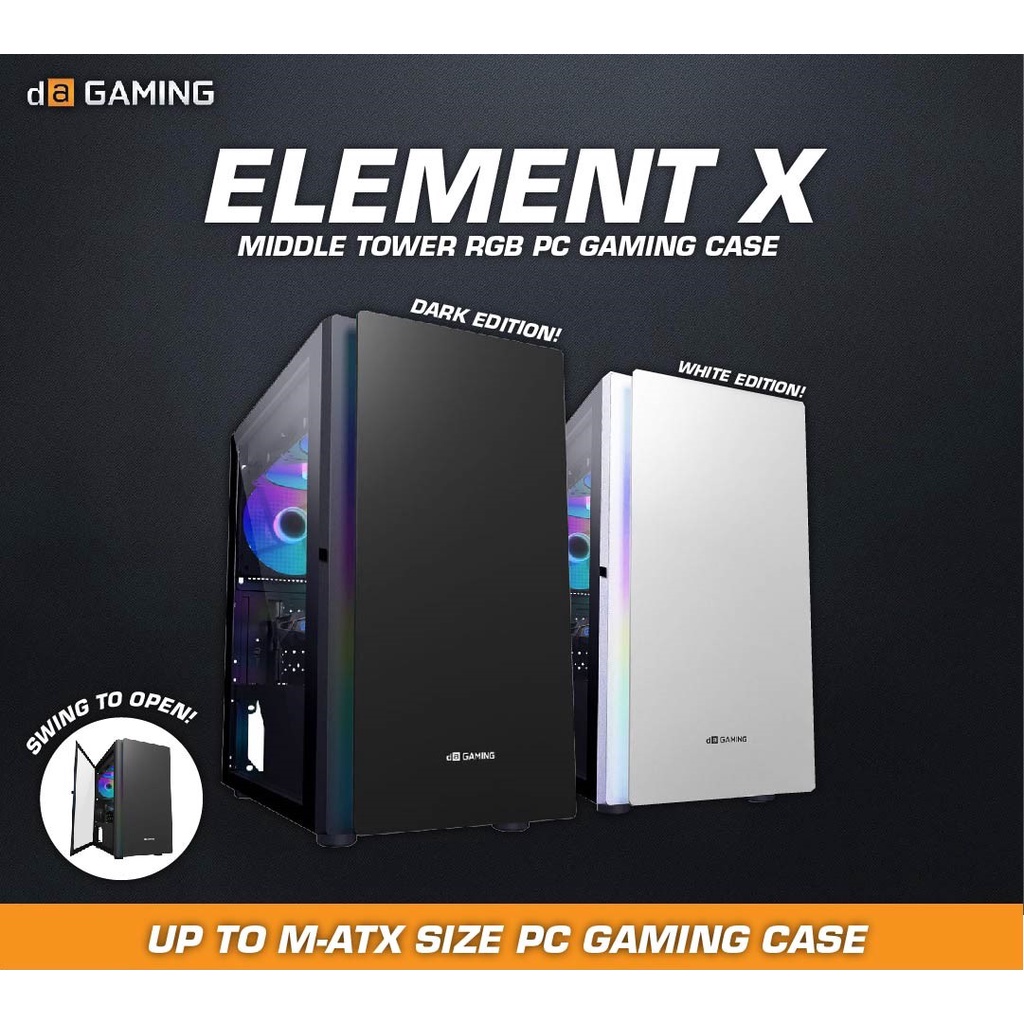 digital alliance element x up to m atx size rgb pc gaming case