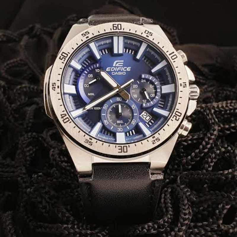 Jam Tangan Pria Merk Casio Edifice Type Efr-563 Leathers Original Bm Free Box Set