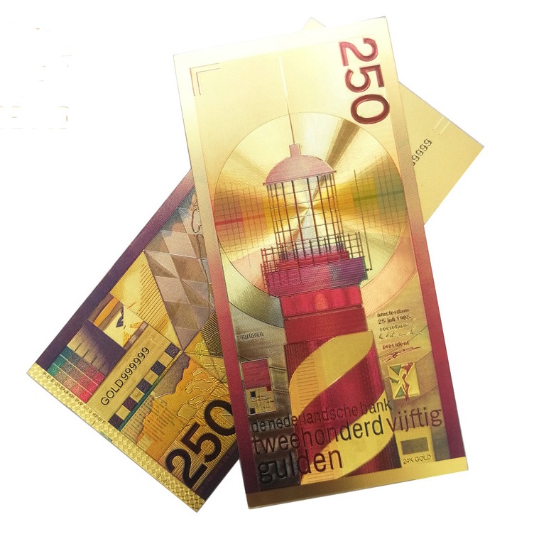 GOLD FOIL 250 GULDEN NETHERLAND LIGHTHOUSE