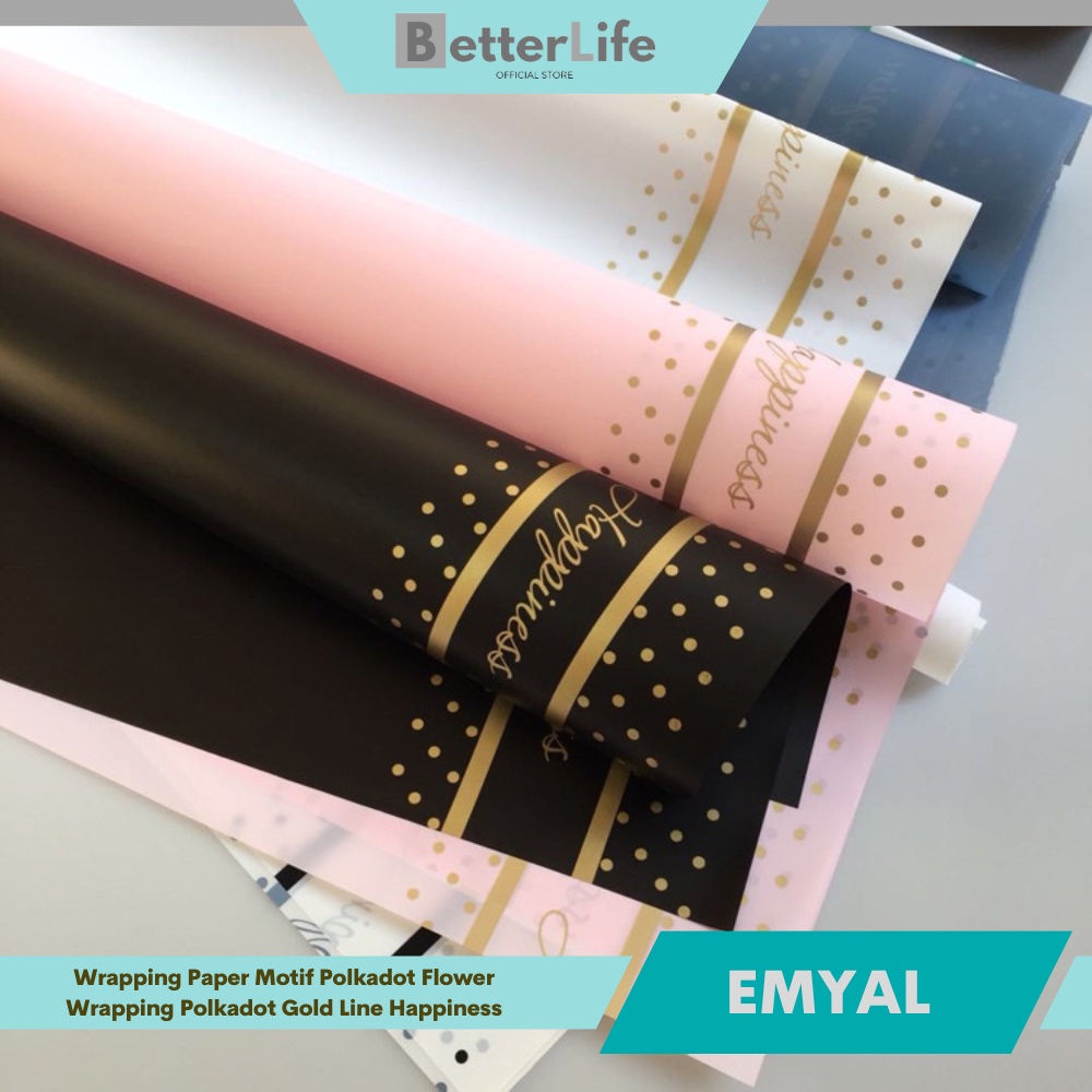 

Better Life - [5 LEMBAR] Kertas Buket Bunga Flower Wrapping Korean Motif Polkadot Gold Line - EMYAL