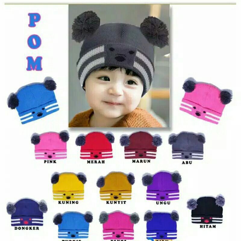 Topi Rajut KOALA Pom”/ Topi kupluk motif koala0-3Thn