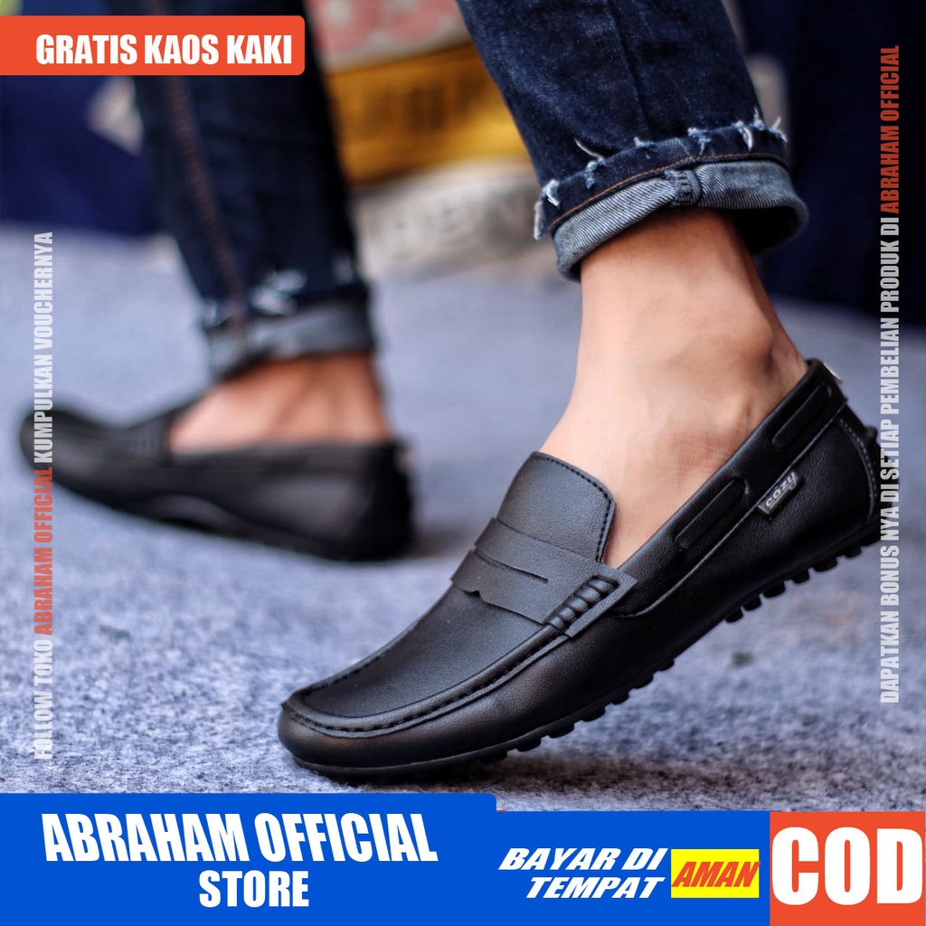 ABRAHAM Sepatu Casual Slip On Kerja Slop Hitam Pria