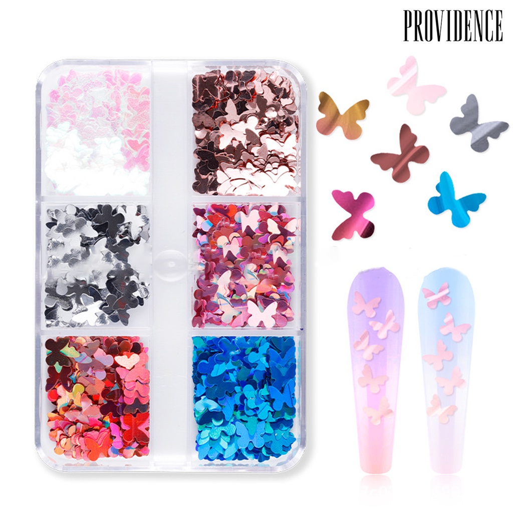 6 Grid / Box Sequin Bentuk Kupu-Kupu Untuk Nail Art Butterfly
