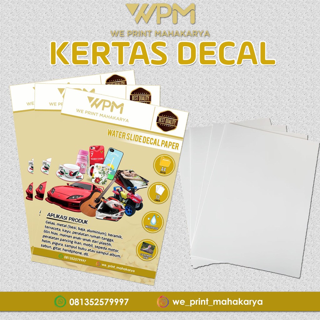 

Kertas Water Slide Decal Paper Transparant Ukuran A4