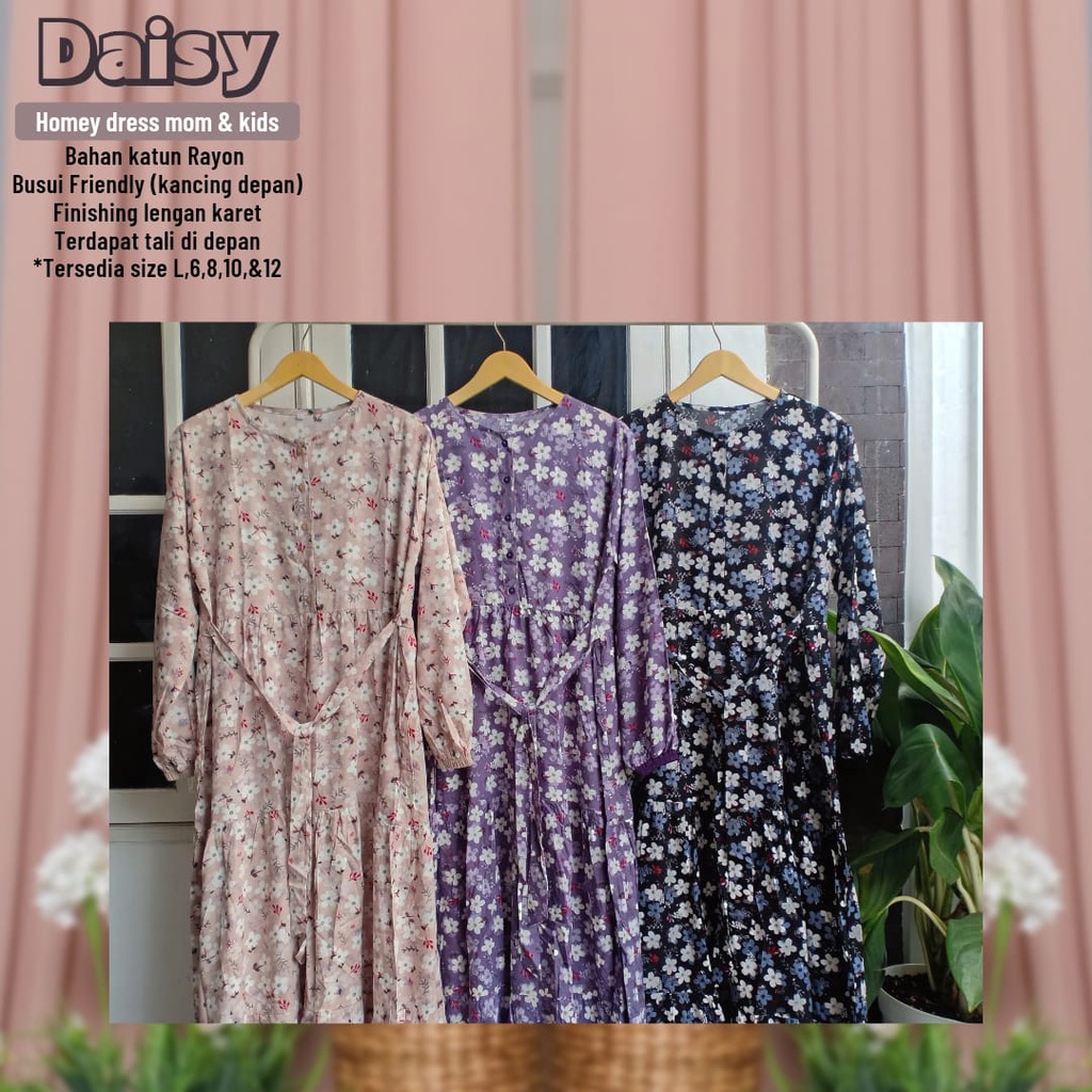 New_ (2)Daisy Dress Mom &amp; Kids-Gamis Katun Rayon Premium/Homey Dress Dewasa Jumbo-Motif Bunga-Nyaman dipakai