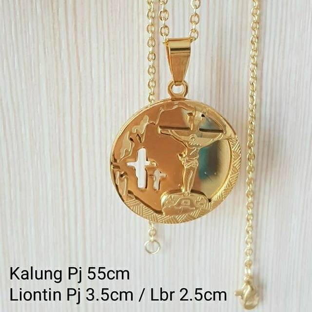 Kalung rohani import titanium gold motif jesus