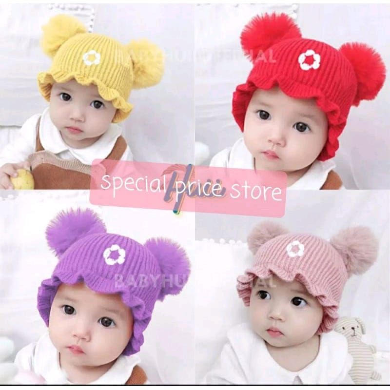 Kupluk pom pom baby girl /kupluk renda