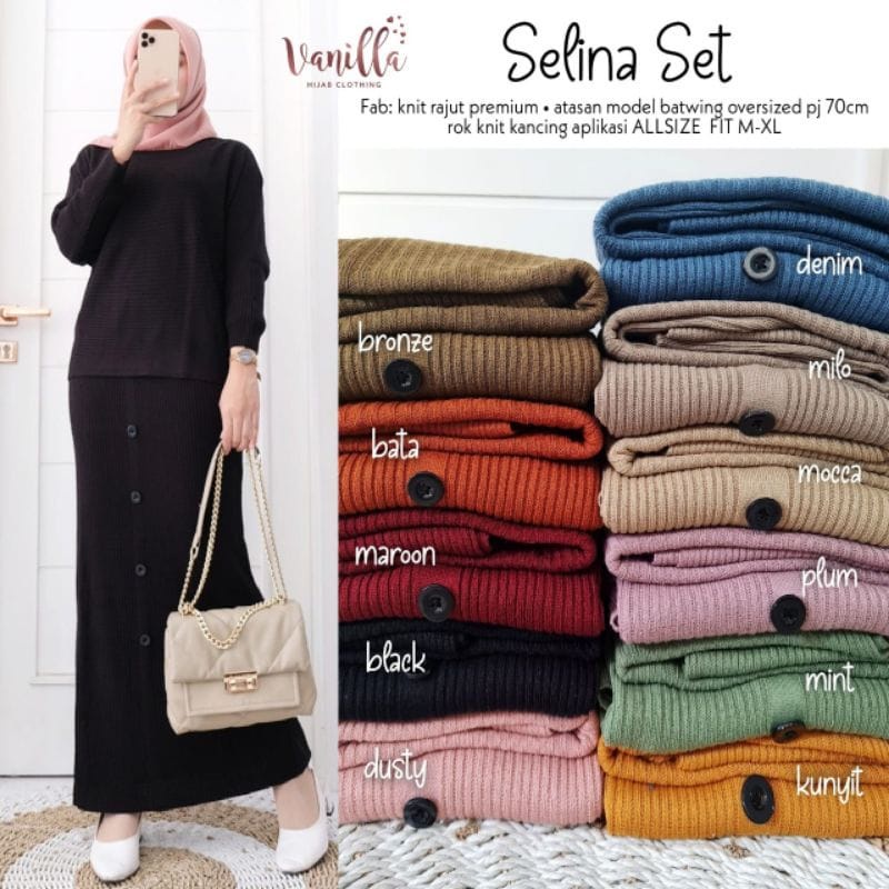 One set rajut selina Batwing dan rok kancing