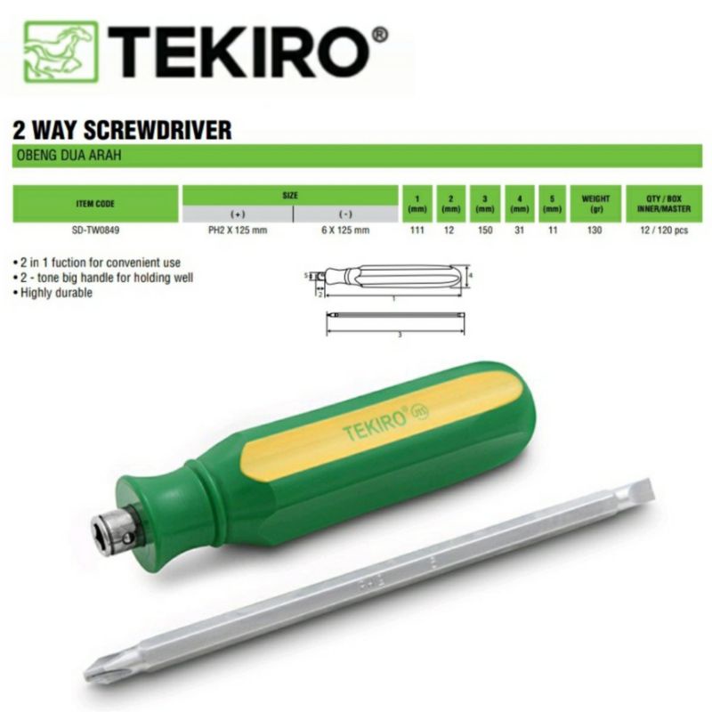 TEKIRO Obeng 2 Way Obeng Bolak Balik Two Way Screwdriver Obeng Min Plus Dua Arah