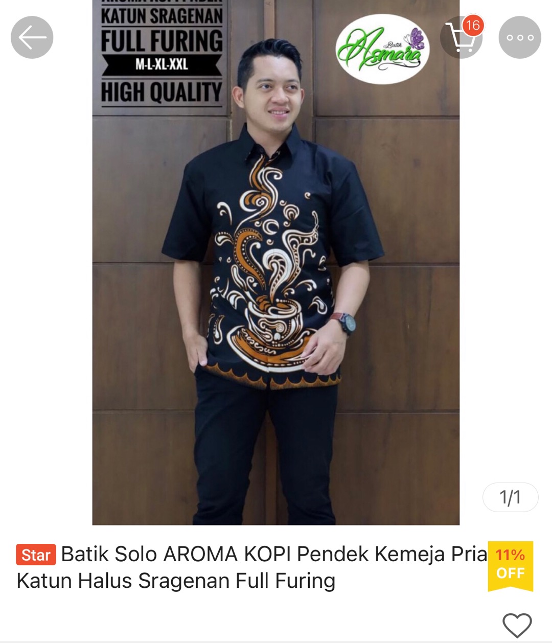 Batik Solo Aroma Kopi Pendek Kemeja Pria Katun Halus Sragenan Full Furing