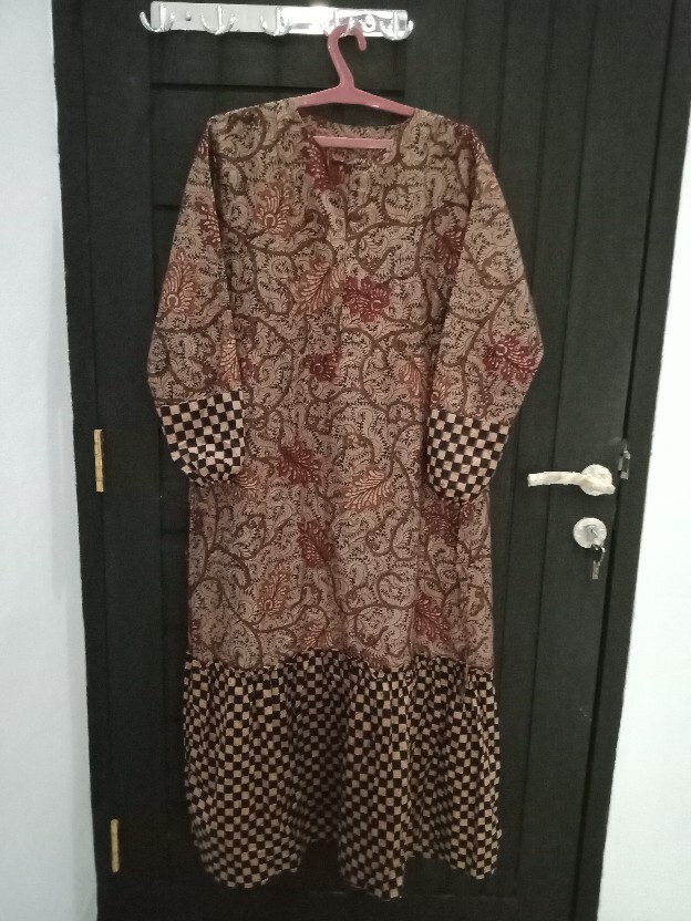 Gamis Batik Manggar Gamis Dewasa Baju Batik Kombinasi Sambungan Bawah Tangan Karet