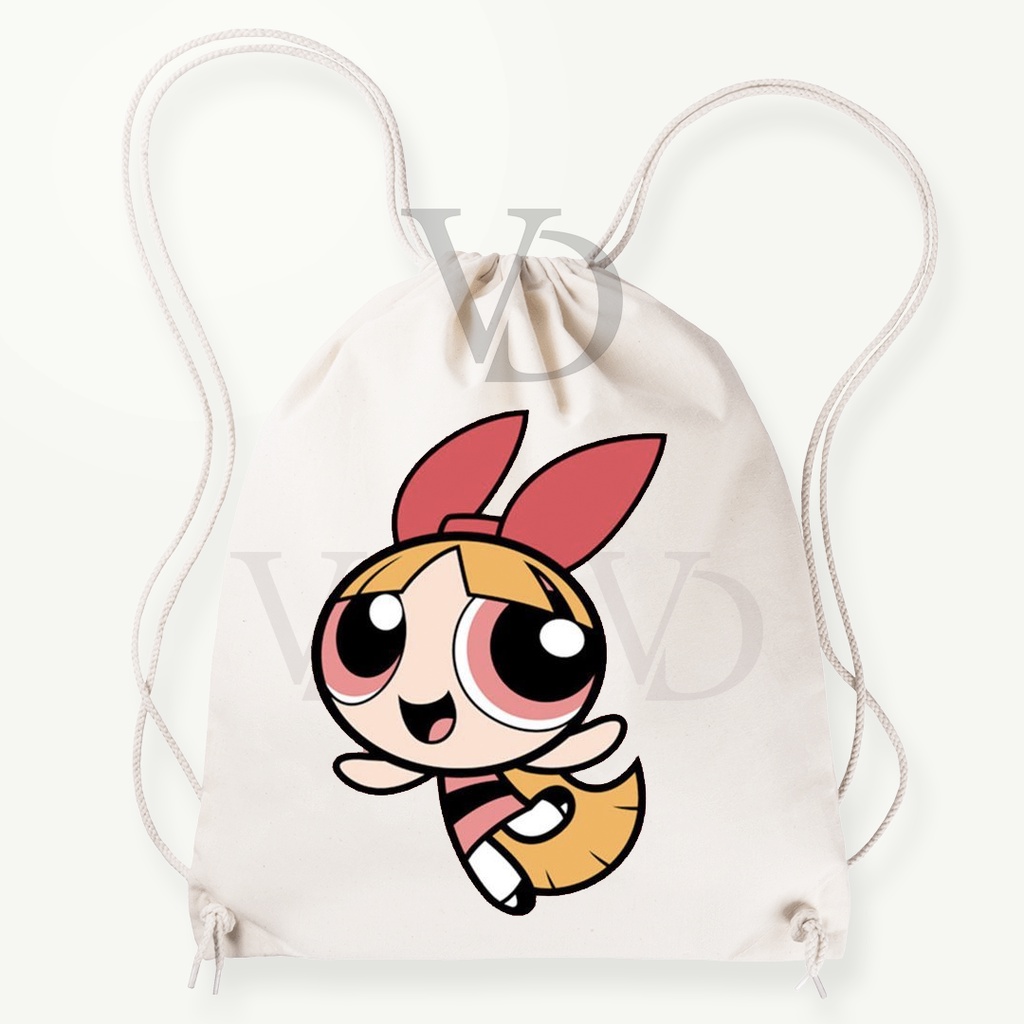 Tas Serut kanvas motif  powerpuff girls / tas gendong