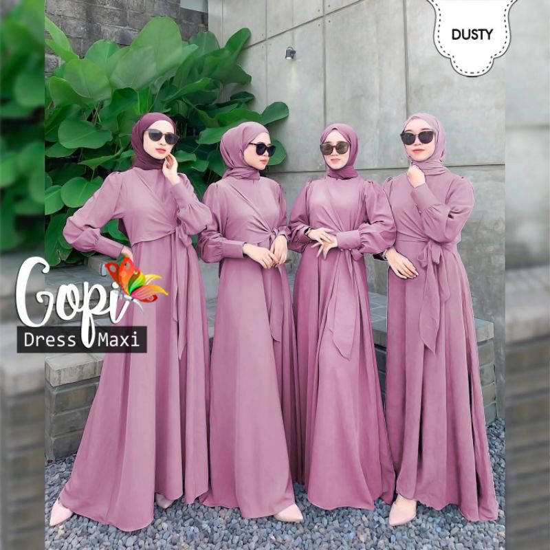 gamis gopi dress maxi bahan moscrepe empat varian warna  dusty army abu coksu