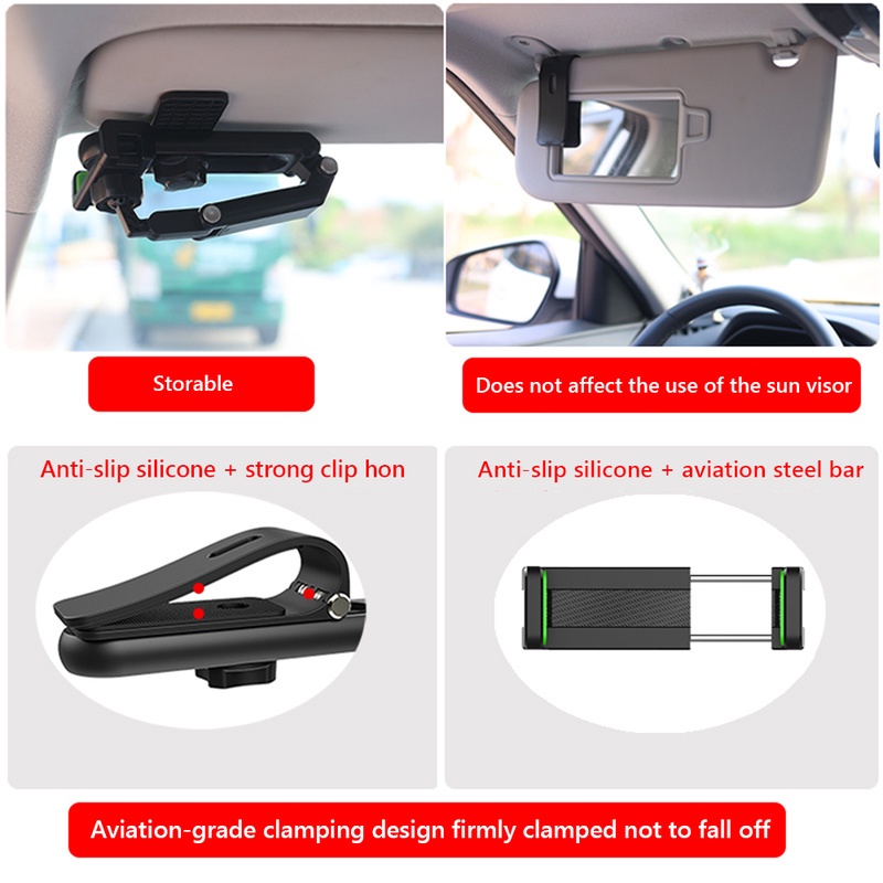 Upgrated 1080° Bracket Klip Mount Sun Visor Mobil Holder Handphone / GPS / Navigasi / Video