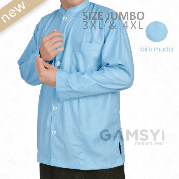 Baju koko polos lengan panjang/Koko Gamsyi /Koko Habaib Pria Dewasa - Biru Muda, M