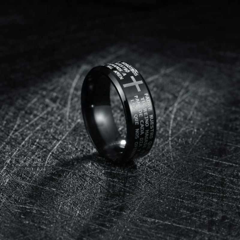 Cincin Titanium SALIB DOA BAPA KAMI CETAK STAINLESS STEEL ANTI KARAT SELAMANYA Model Salip Couple Hitam Silver Blue Gold