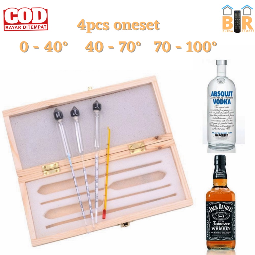 Hydrometer Alcoholmeter Set Alcohol Concentration Meter+Thermometer 4pcs oneset