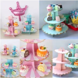 Cupcake stand 3 tiers/ paper stand kue 3 susun garis list gold WC840