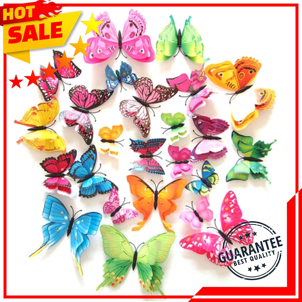 Hiasan Wallpaper Dinding Kupu Kupu 3D Butterfly Wall Sticker PVC Kupu2 Stiker Hiasan Dinding 3D Isi 12 Pcs