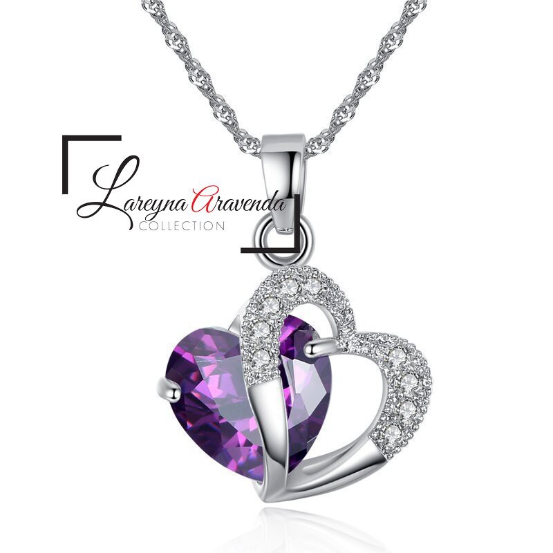 Kalung Titanium &amp; Liontin Kristal Wanita Model Crystal Double Love KL068