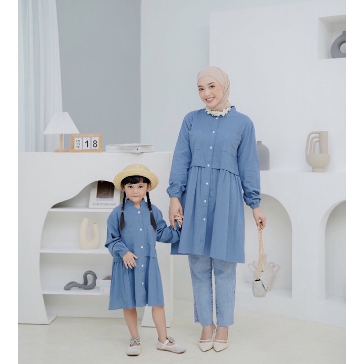 HAVVA TUNIK COUPLE MOM AND KIDS BAJU KEMBAR MAMA ANAK PEREMPUAN BAHAN LINEN
