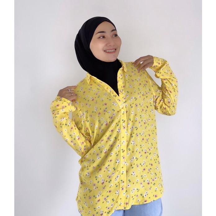 H&M Long Sleeve Shirt Floral Yellow