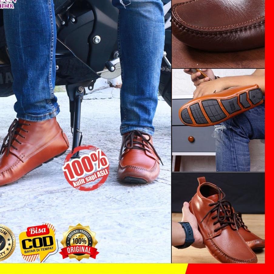 READY 9634 Sepatu Boots Kulit Pria Asli Garut Spatu Boot Bot Boat Cowok Laki Laki Premium 100% Ori O