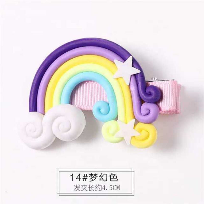 1 Set (3PCS) Jepitan Rambut Rainbow Clay / Aksesoris Rambut Pelangi Anak Lucu