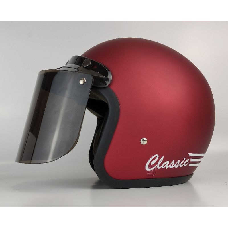 Helm Bogo Retro Merah Doff Flat Visor