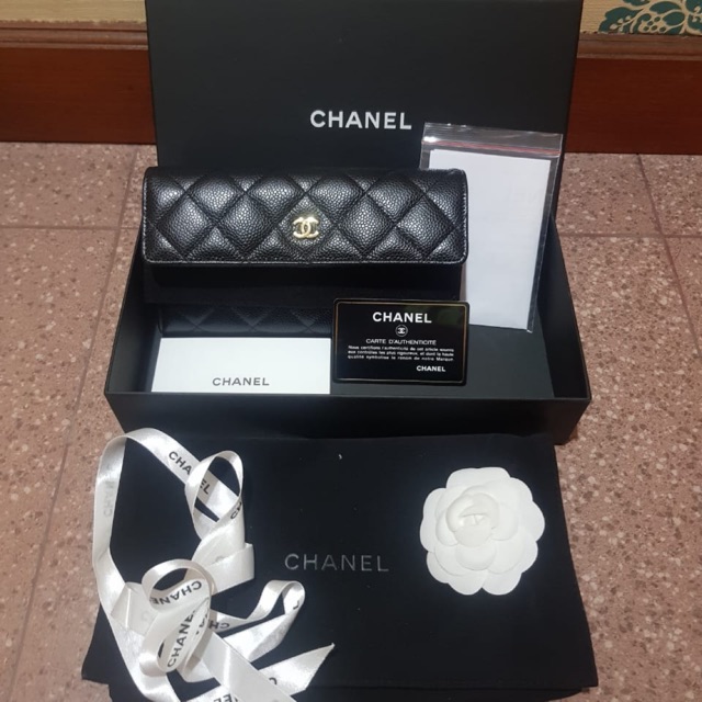 NEW (NBU) AUTHENTIC CHANEL LONG FLAP WALLET BLACK CAVIAR GHW #22