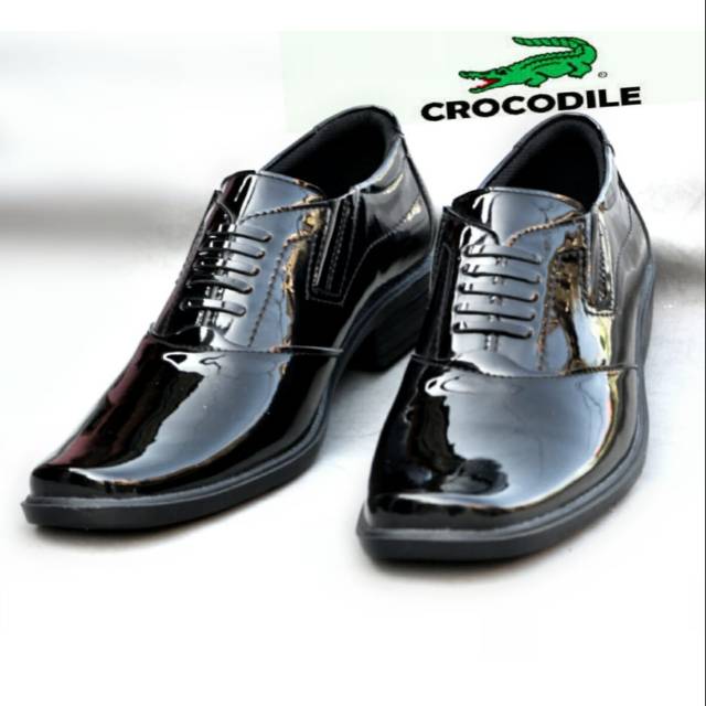 Top Seller☆ Sepatu pdh pdl  Hitam Pria Crocodile Pendek Kulit Swedian glossy Formal Kerja