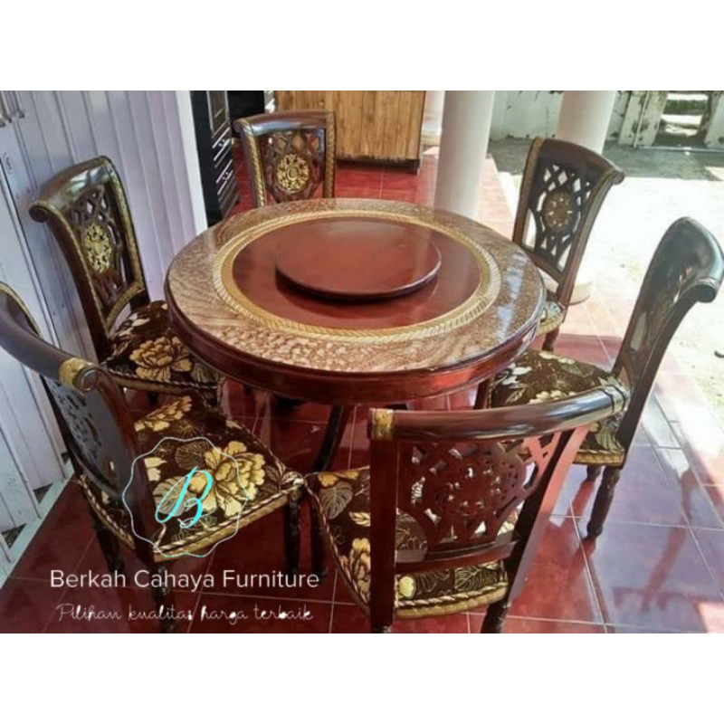 meja makan bundar 6 kursi sofa jati ukir jepara