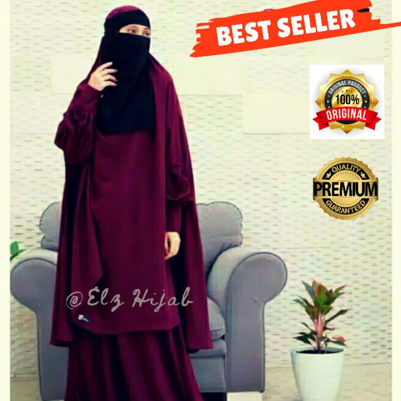 ELZ-Gamis Setelan Hulya Khimar Cutting Lengan Model Balon Mewah