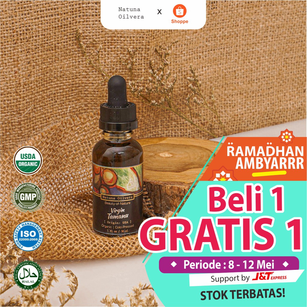 Natuna VIRGIN TAMANU Oil - Bopeng Scar Bekas Jerawat Luka  