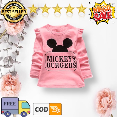 VISION ONLINE-BAJU KAOS MICKEY BURGERS ANAK PEREMPUAN KOREA LUCU 1 2 3 TAHUN MURAH LENGAN PANJANG BAjU KAOS T-SHIRT BOTTOMING ANAK PEREMPUAN LENGAN PANJANG KAOS MINNIE ANAK PEREMPUAN