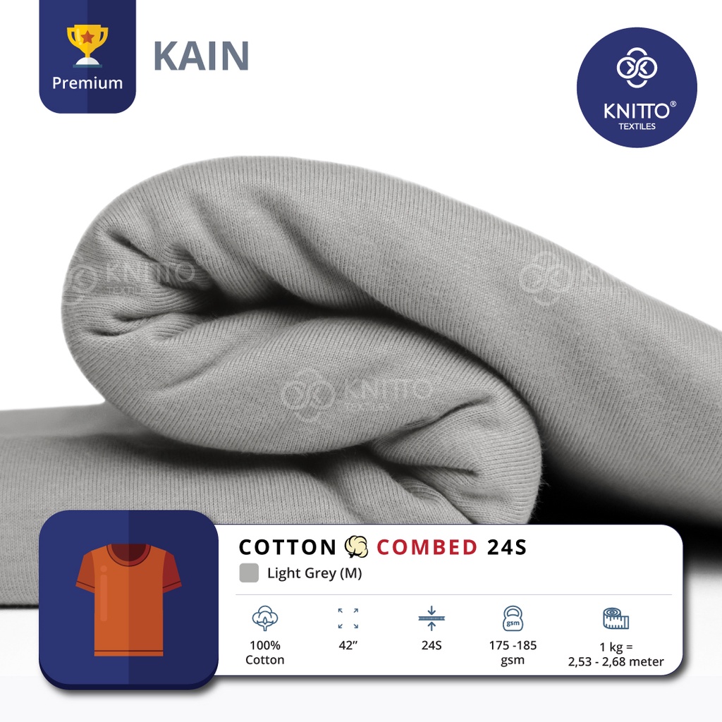 KAIN KAOS COTTON COMBED 24S LIGHT GREY ( BAHAN KAOS ) - KNITTO