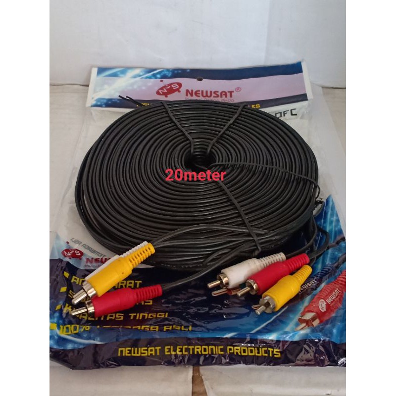 KABEL RCA AUDIO 3 K 3 MALE MEREK NEWSAT CABLE RCA PANJANG 20 METER