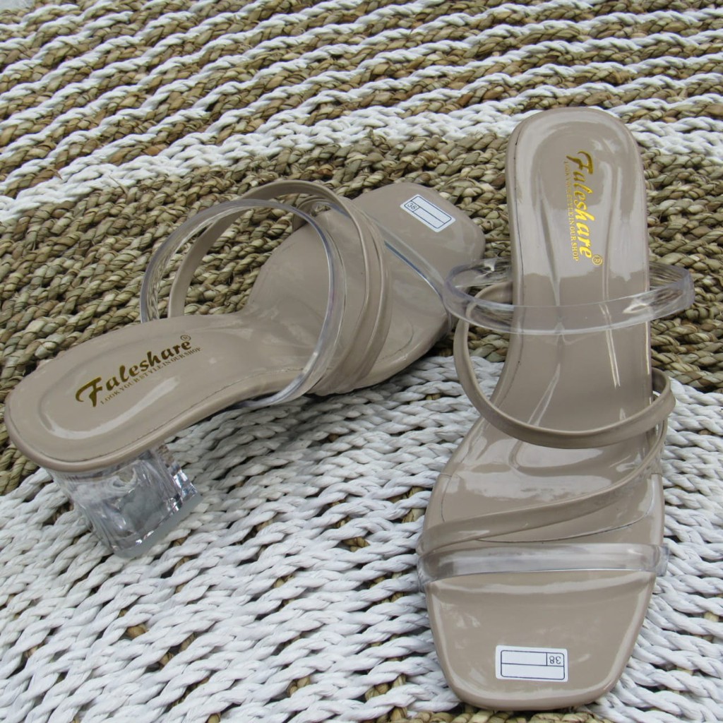 Sandal hak kaca wanita slop tali-hdr03