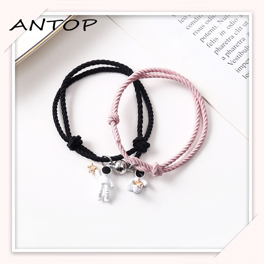 2 Paket Gelang Pasangan Magnet Liontin Kreatif Desain Astronot Pria Dan Wanita Gelang Magnetik ANTOP