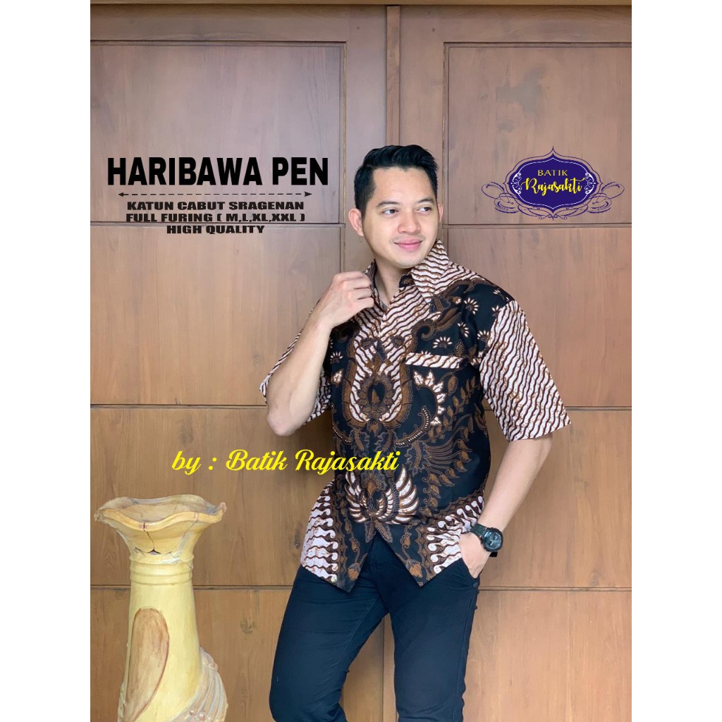 HARIBAWA PENDEK Kemeja Batik Pria Full Furing Katun Sragenan